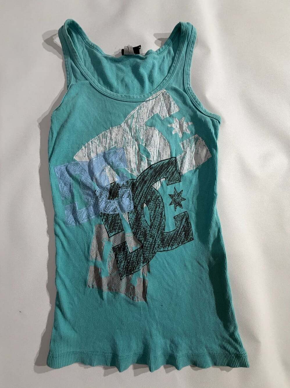 DC Shoes Teal Blue Ribbed Graphic Tank Top Womens S
